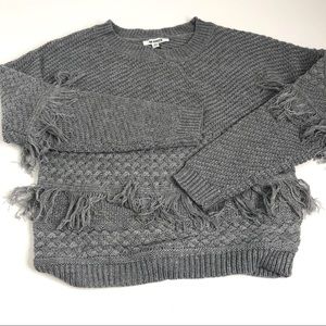 BB Dakota Gray Cropped Fringe Sweater XS NWT